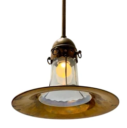 Arts & Crafts Brass Pendant with Glass Shade, 1900s